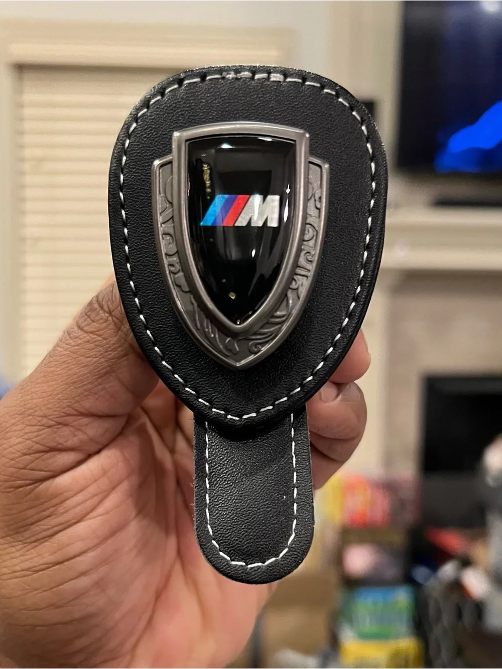 BMW ///M Gray & Black Leather Glasses Holder Sunglasses Hanger For Car Sun Visor